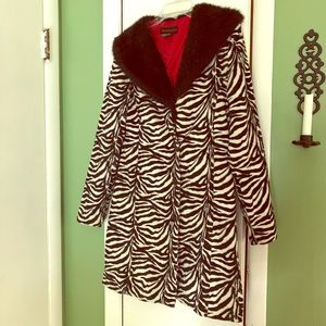 Zebra Print Coat with Faux Fur Collar